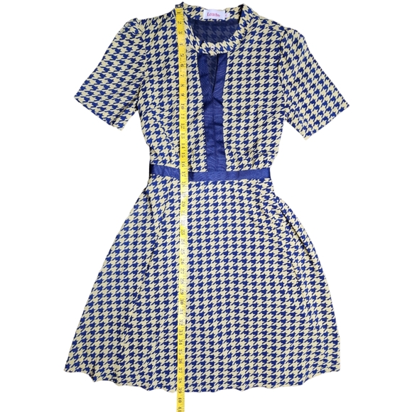 Louche Mustard & Blue Houndstooth Fit & Flare Dress Size 12 (UK) - Picture 8 of 15
